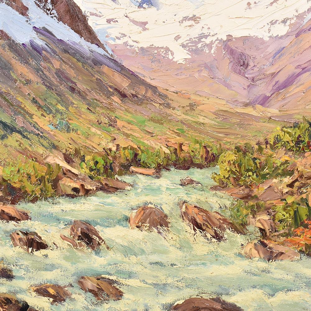 Pintura de paisaje, Pintura de paisaje de montaña, Óleo sobre lienzo, XX en Bueno estado para la venta en Breganze, VI