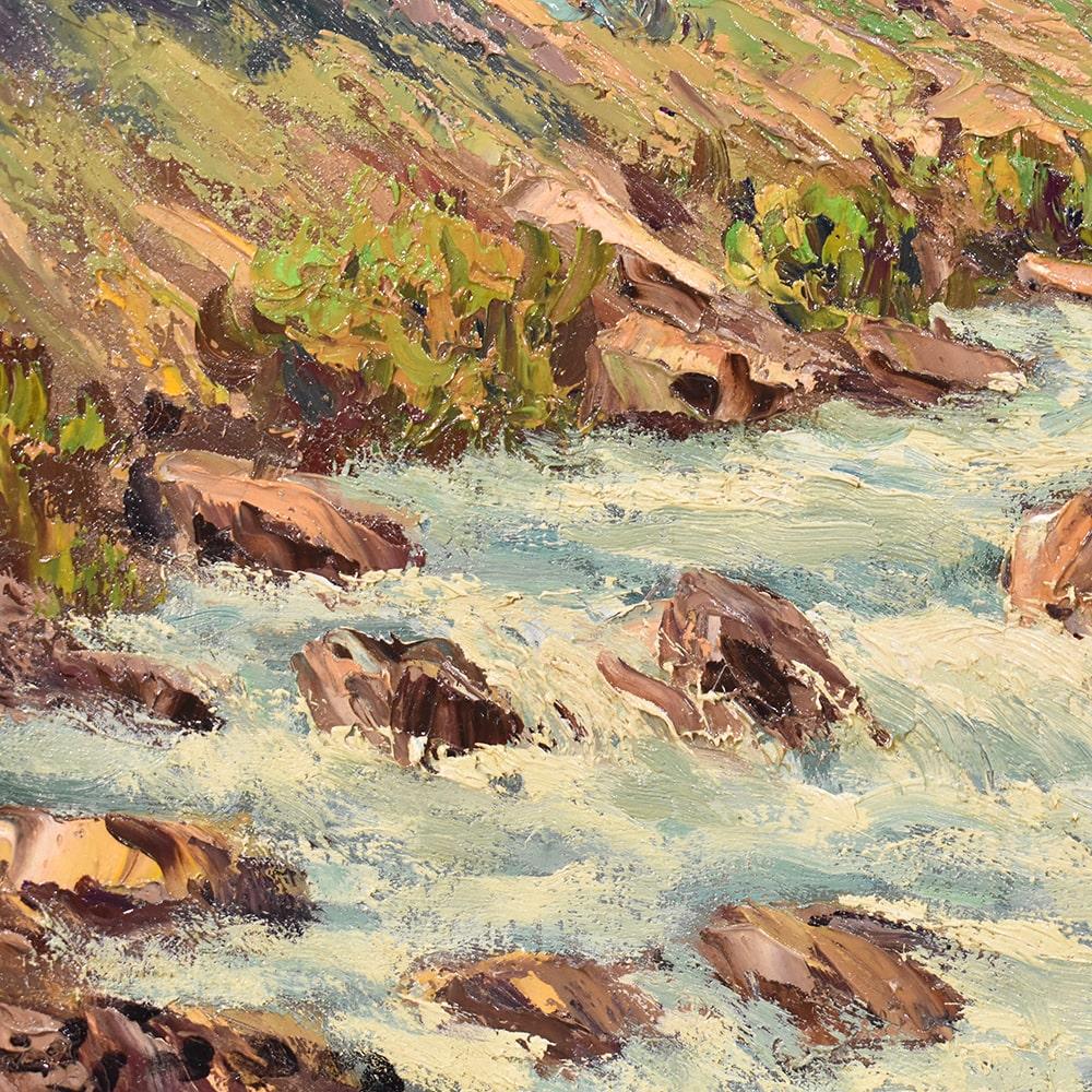 Pintura de paisaje, Pintura de paisaje de montaña, Óleo sobre lienzo, XX Lienzo en venta