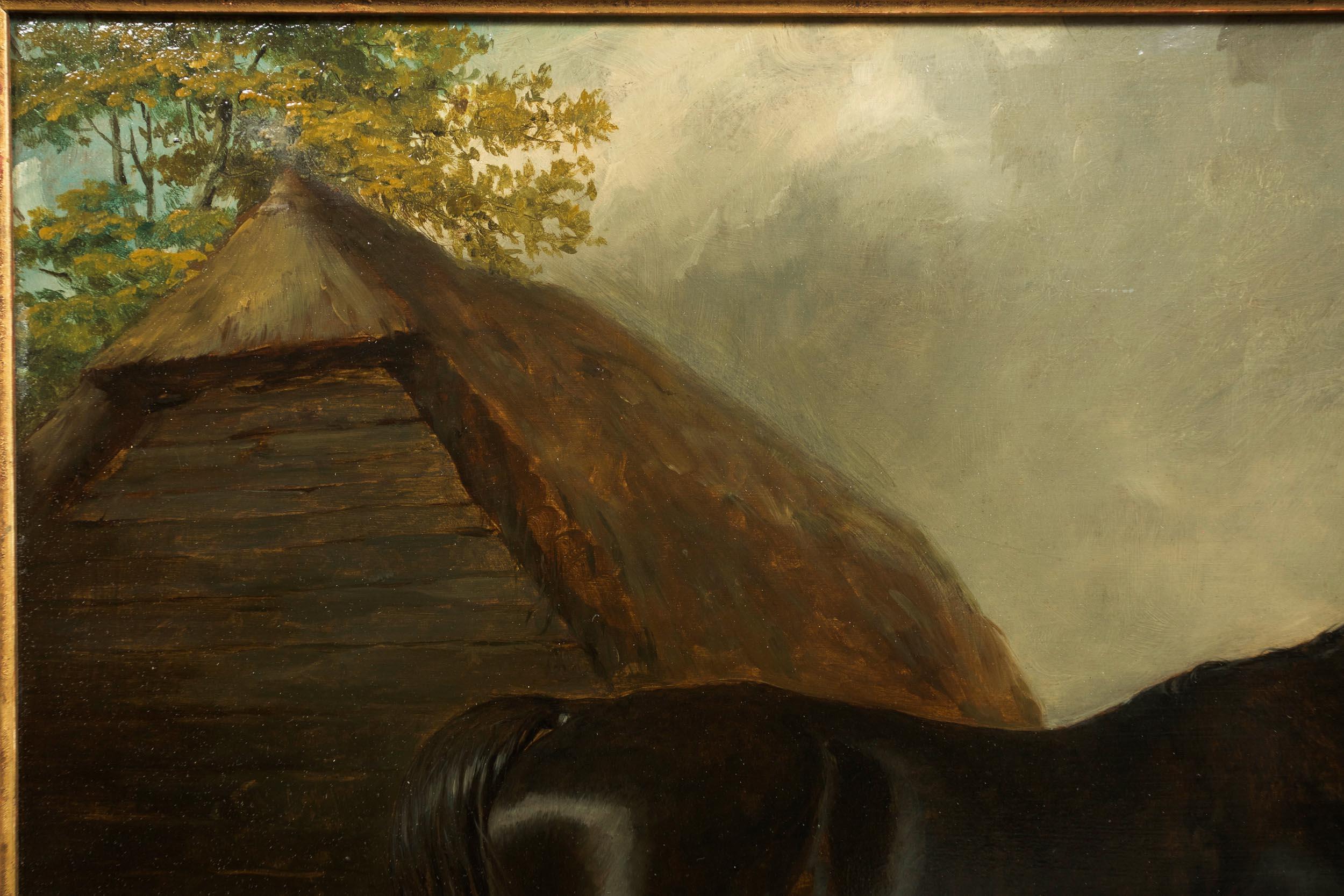 Romantic Landscape Painting of Black Stallion 