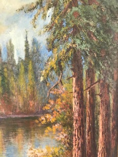 Landscape Painting of California Redwoods on the Riverbank, Dated 1927