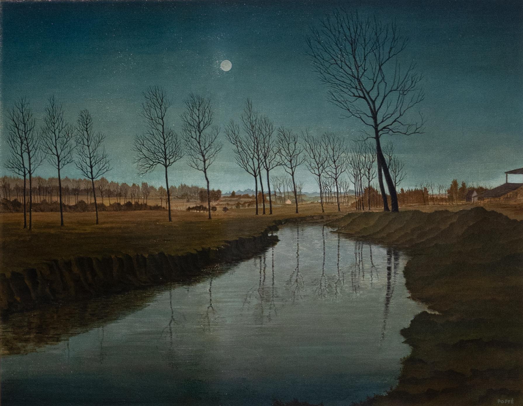 Romantic Landscape Painting of River in Leefdael 'BE' by Surrealist Painter André Poffé