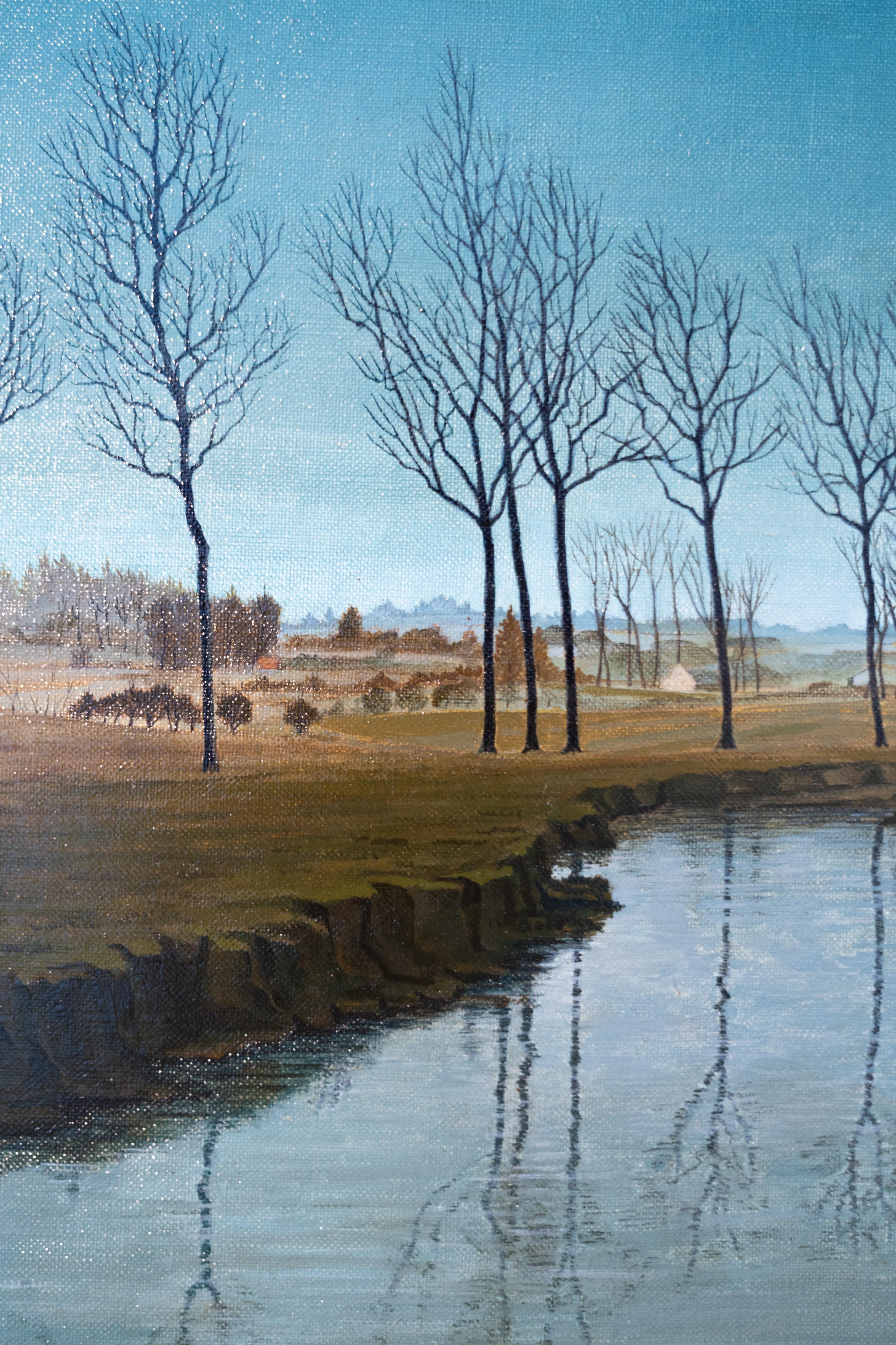 Belgian Landscape Painting of River in Leefdael 'BE' by Surrealist Painter André Poffé