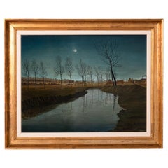 Landscape Painting of River in Leefdael 'BE' by Surrealist Painter André Poffé