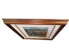 Quadro di paesaggio con albero nella valle, firmato, 20° secolo, incorniciato