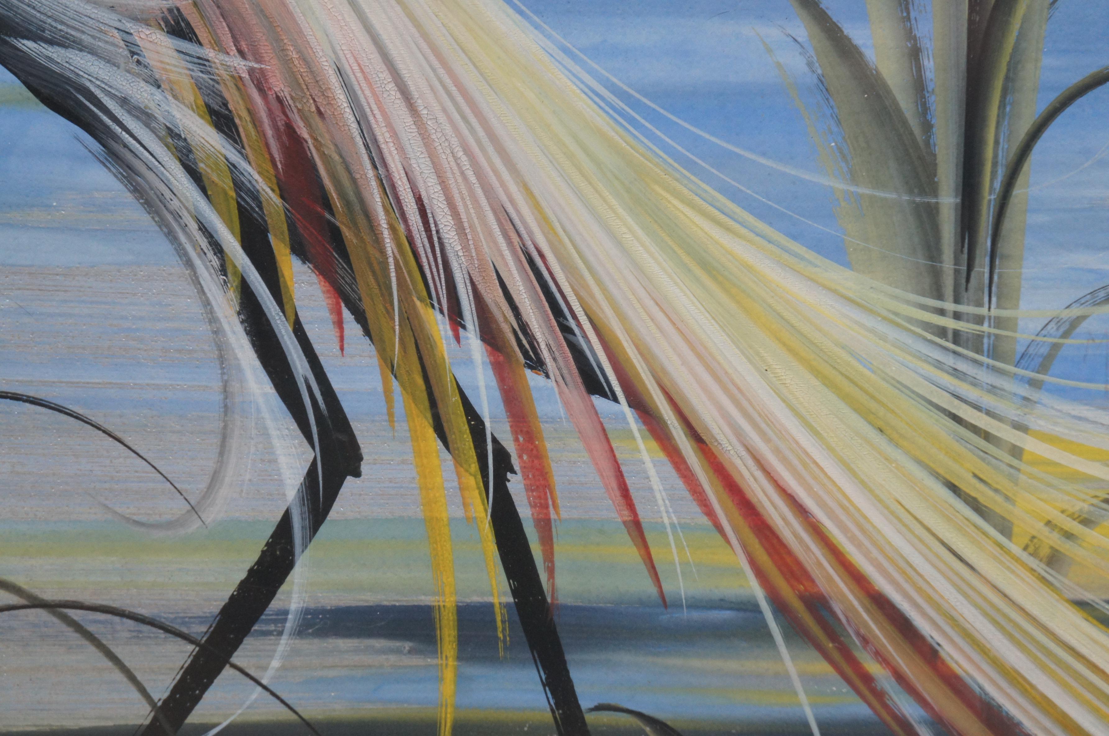 Landscape Painting Portrait of Herons Cranes on Silver Paper Seascape Birds 3
