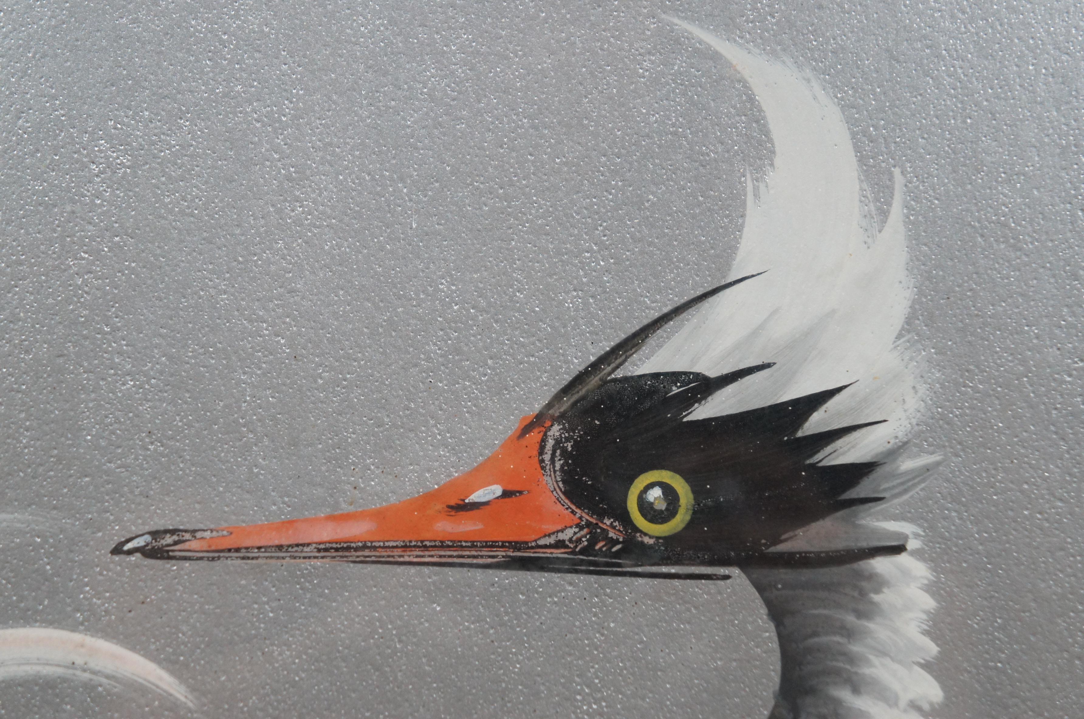 Landschaftsgemälde, Porträt von Heronskratzern auf Silberpapier, Meereslandschaft, Vögel im Angebot 3