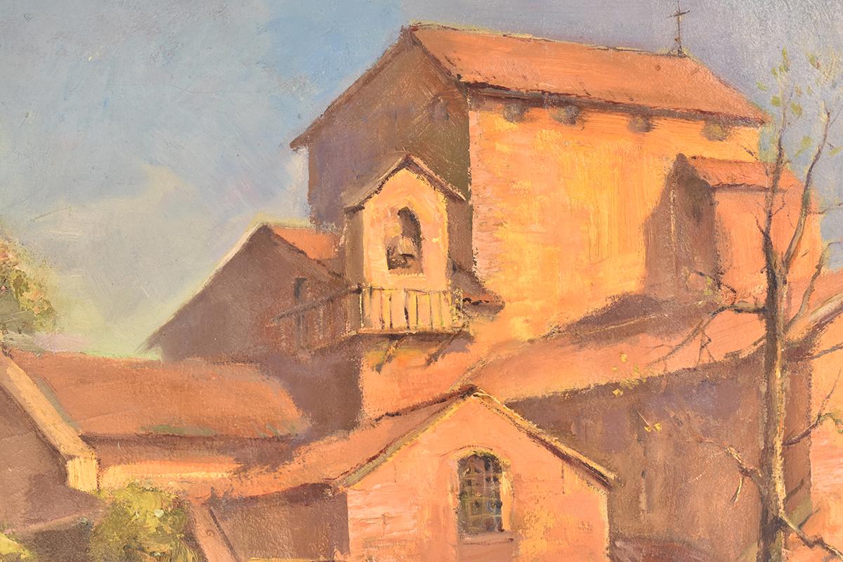 Belge Peinture de paysage, peinture de Rome, peinture d'église de monastère, huile sur toile, XX en vente