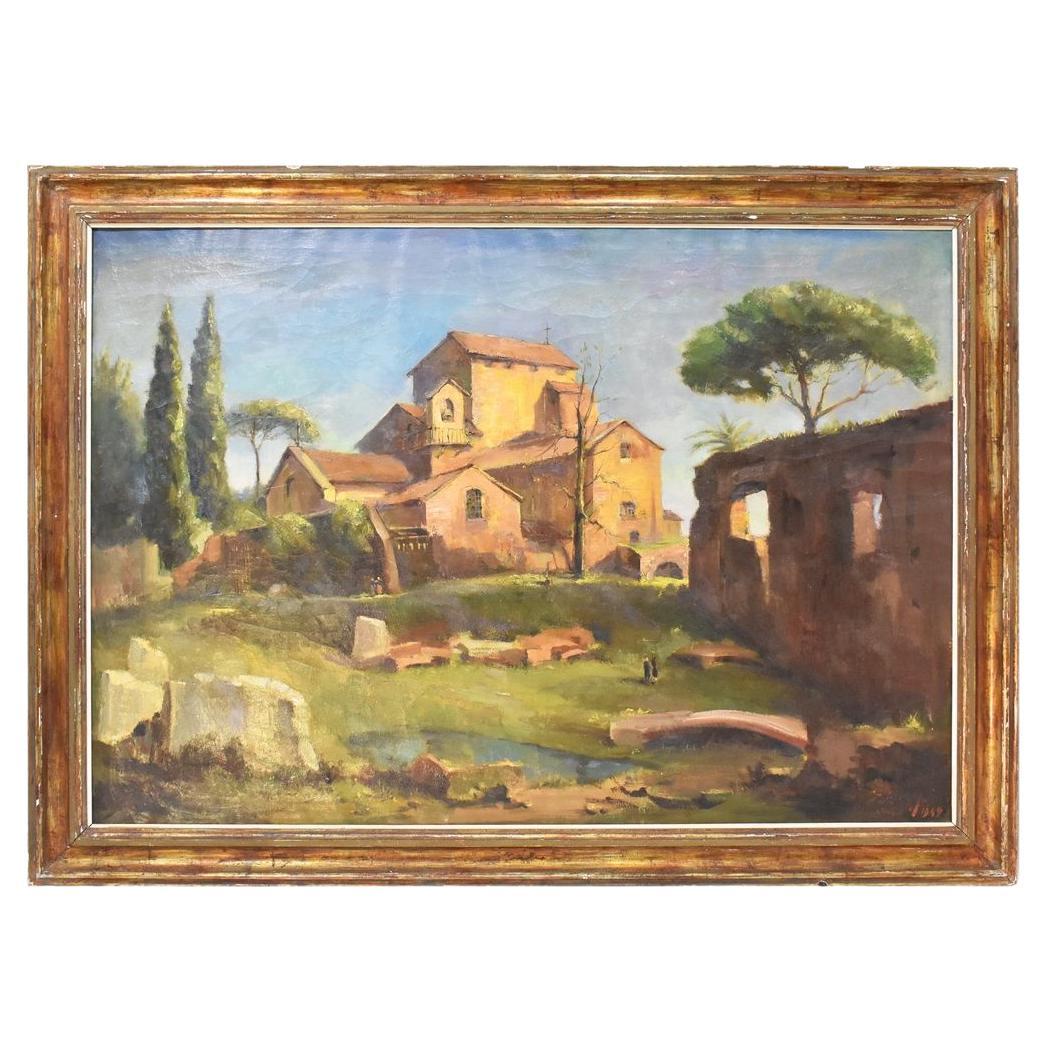 Peinture de paysage, peinture de Rome, peinture d'église de monastère, huile sur toile, XX en vente