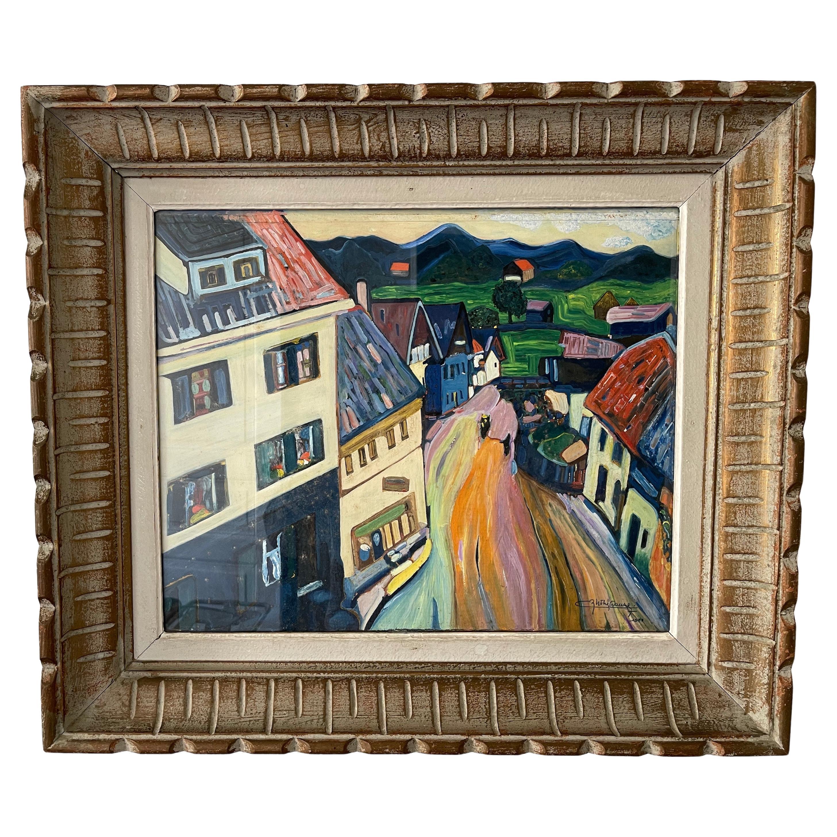 Landscape Painting Signed by Rhode Dacige (1958) Inspired by Kandinsky's style