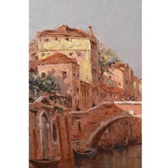 Peinture de paysage, Venise, huile sur bois, Art déco, XXe siècle