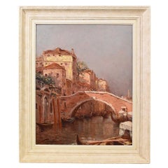 Landscape Painting, Venice, Oil on Wood, Art Deco, XX Century