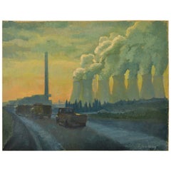 Landscape Painting with Cooling Towers by Sylvia Molloy