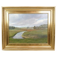 Retro Landscape painting with gold leaf frame painted by Ole Ring (b.1902-d.1972)