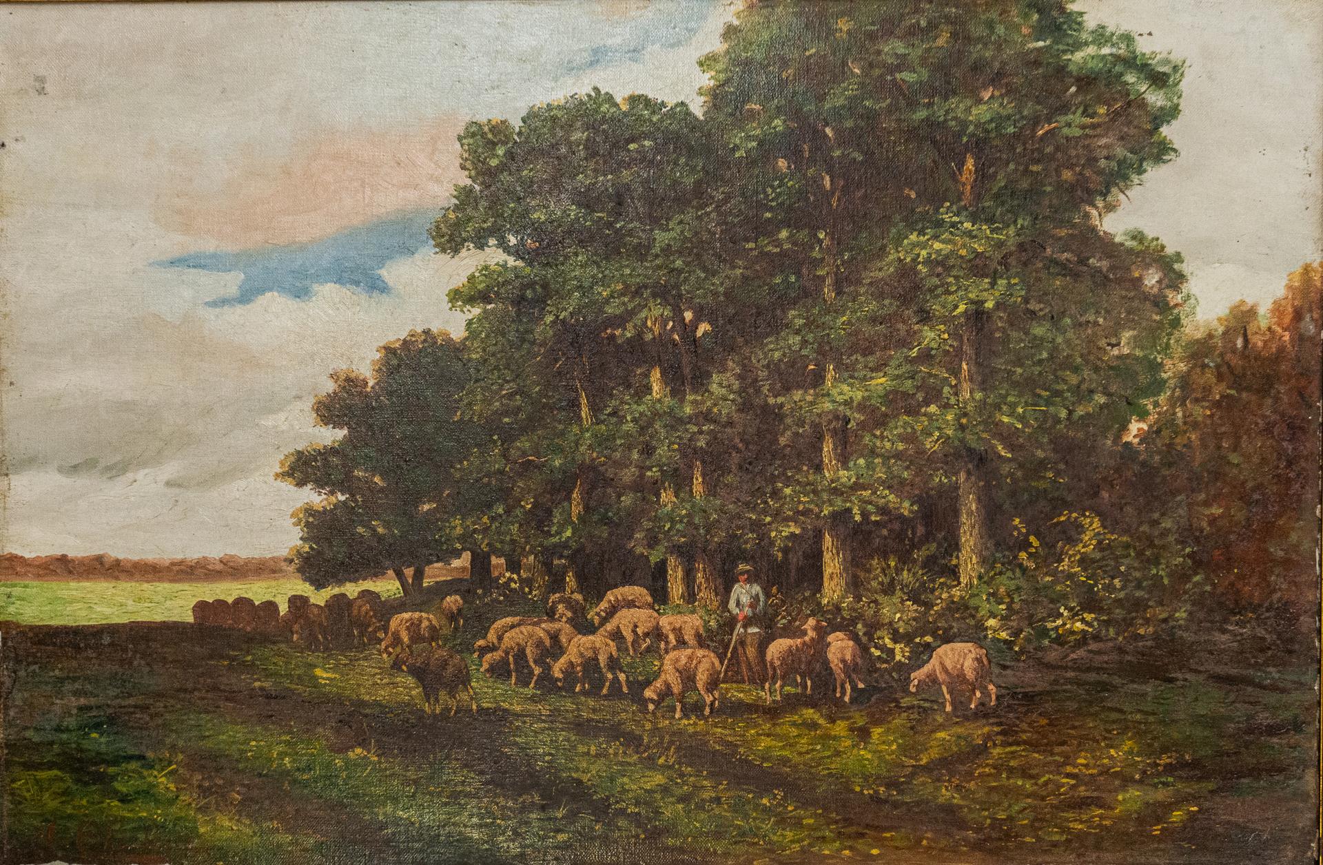 20th Century Landscape Painting with Sheep For Sale