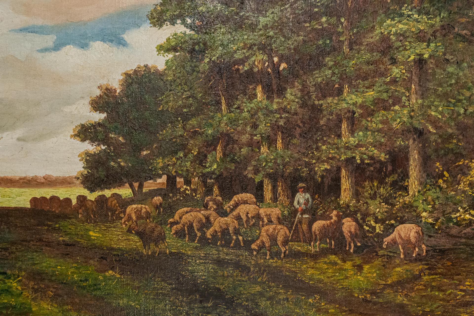 Canvas Landscape Painting with Sheep For Sale