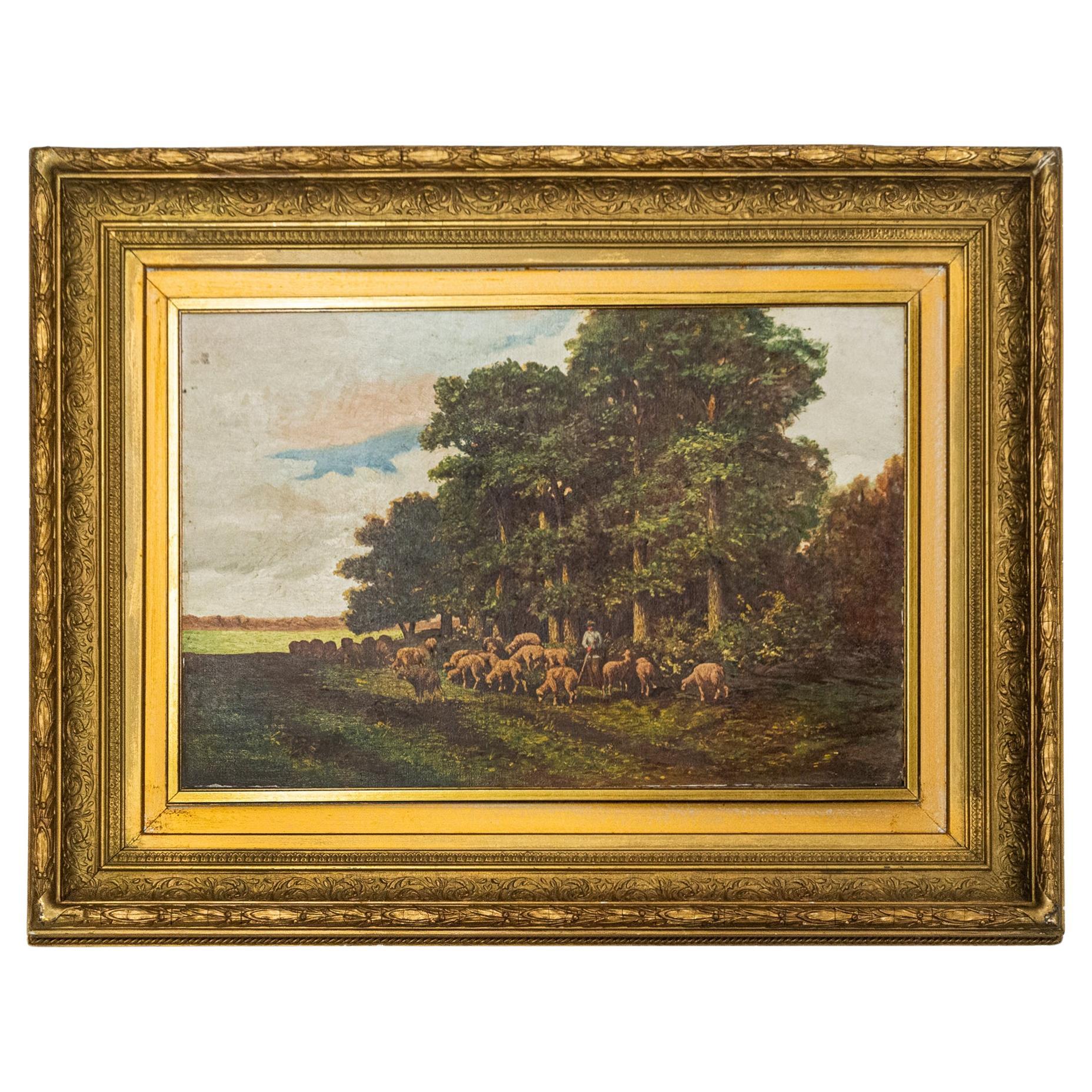Peinture de paysage avec moutons en vente