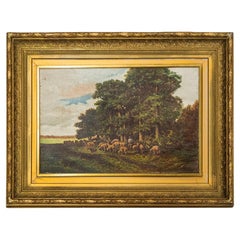 Vintage Landscape Painting with Sheep
