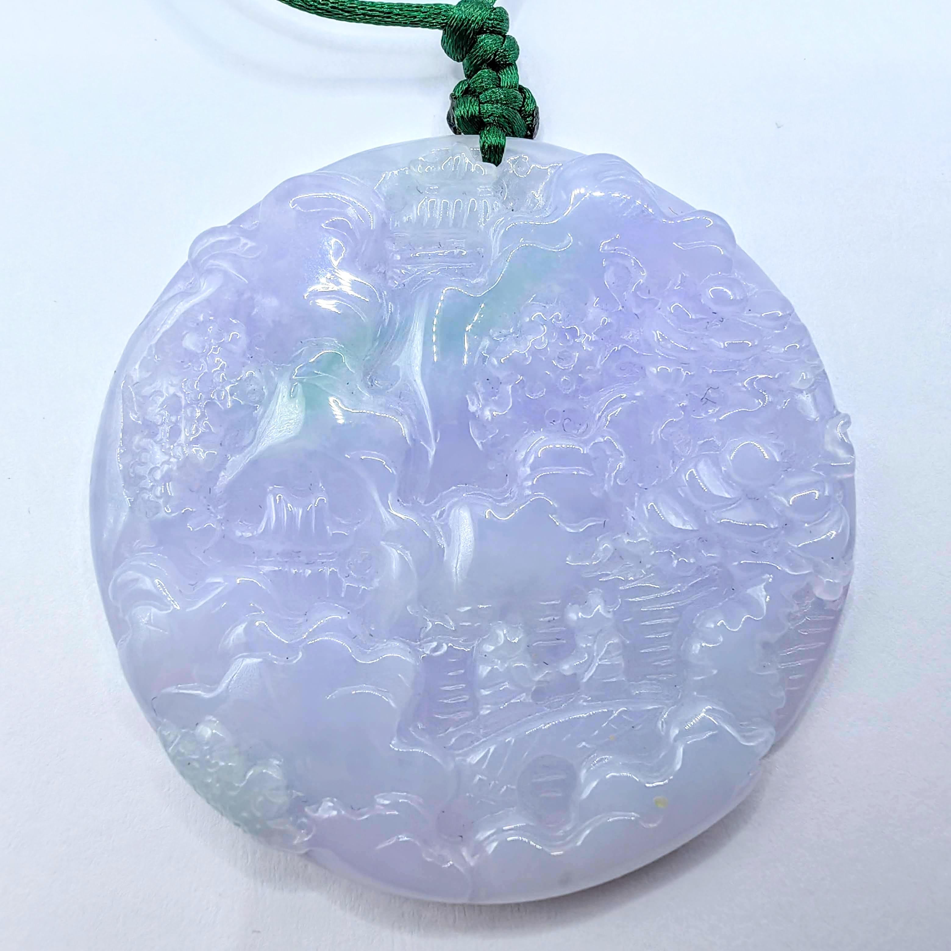 Landschaft & Pflaumenblüte Lavendel Grün Jadeit Jade Anhänger Talisman zertifiziert im Angebot 4