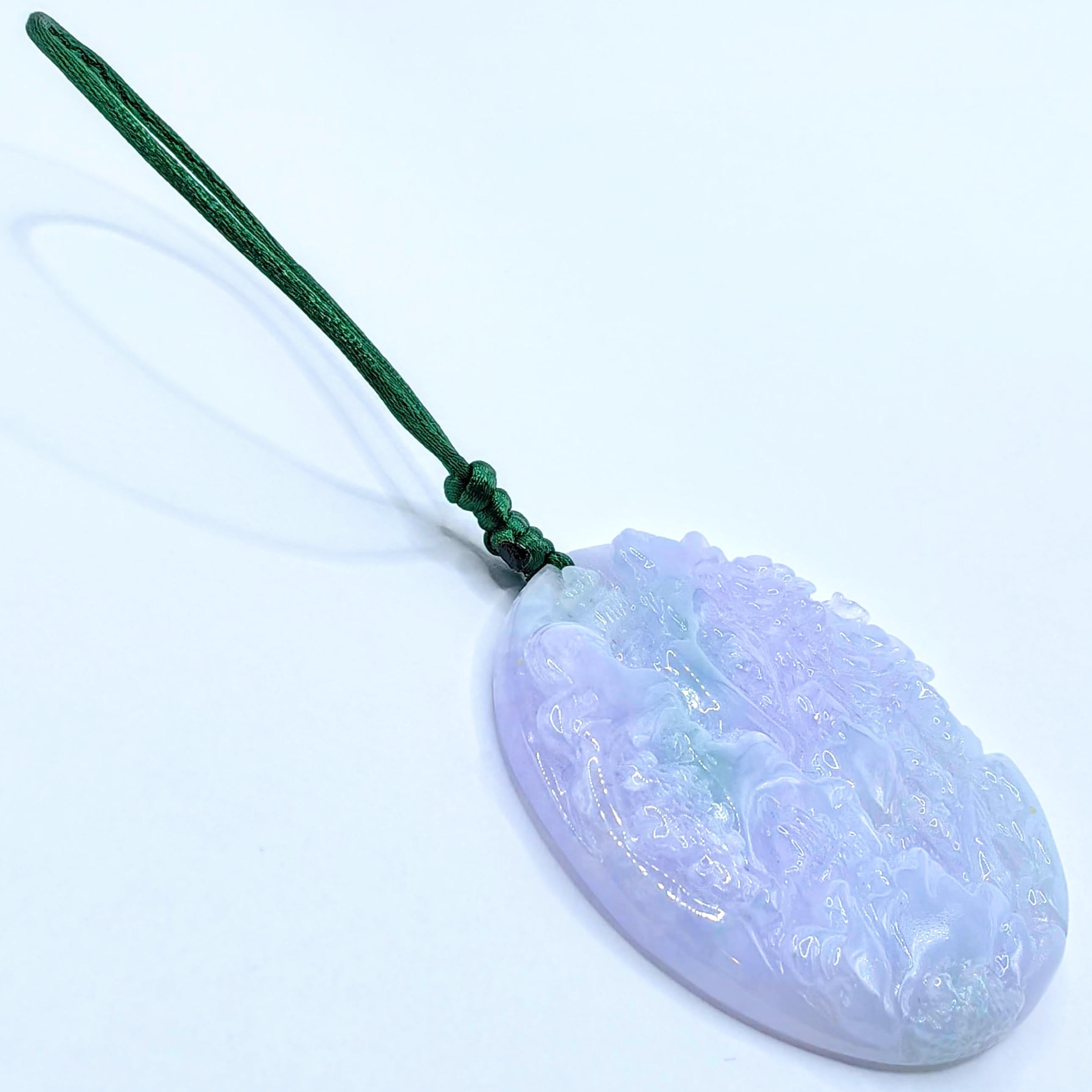 Landschaft & Pflaumenblüte Lavendel Grün Jadeit Jade Anhänger Talisman zertifiziert im Angebot 5