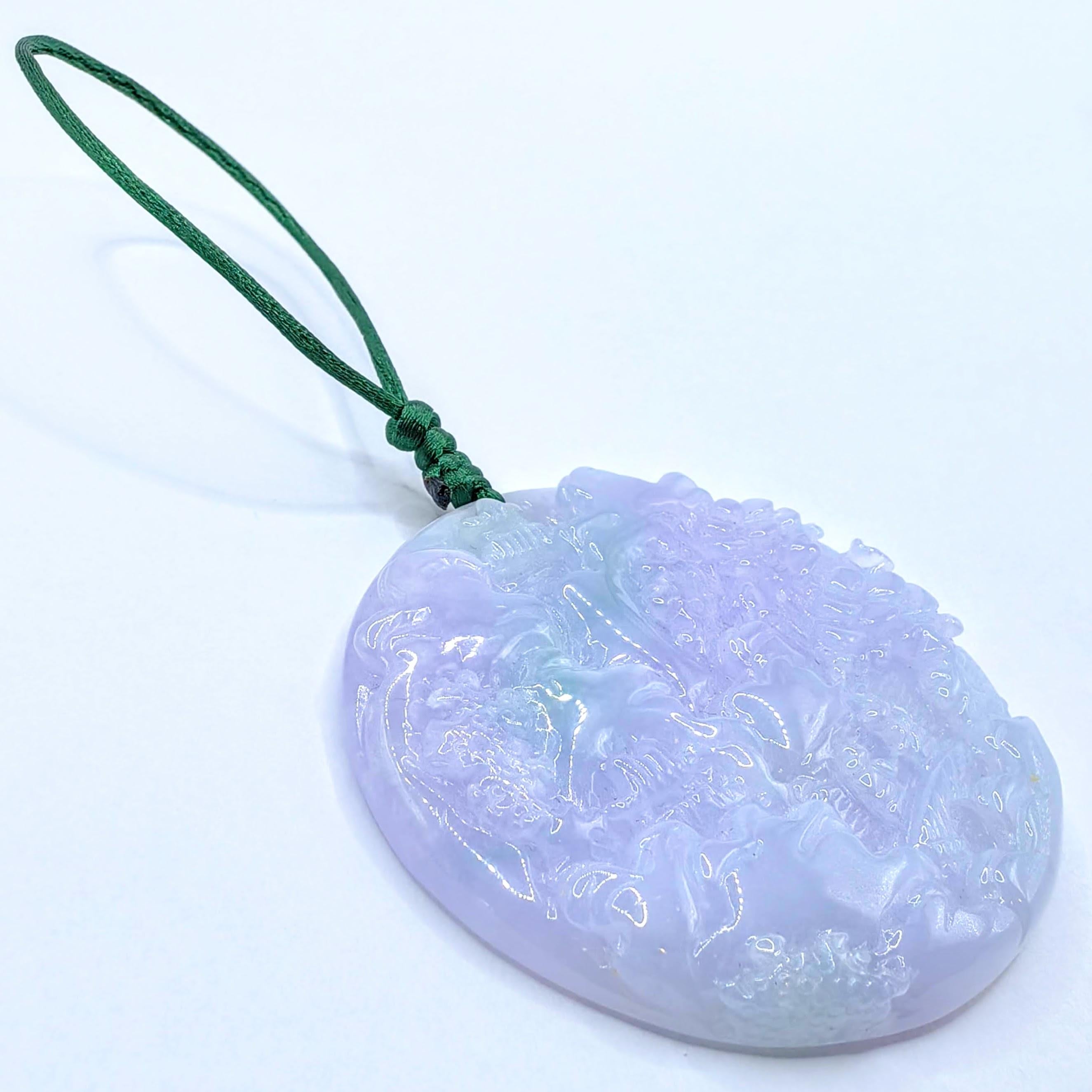 Landschaft & Pflaumenblüte Lavendel Grün Jadeit Jade Anhänger Talisman zertifiziert im Angebot 6