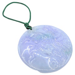 Landscape & Plum Blossom Lavender Green Jadeite Jade Pendant Talisman Certified