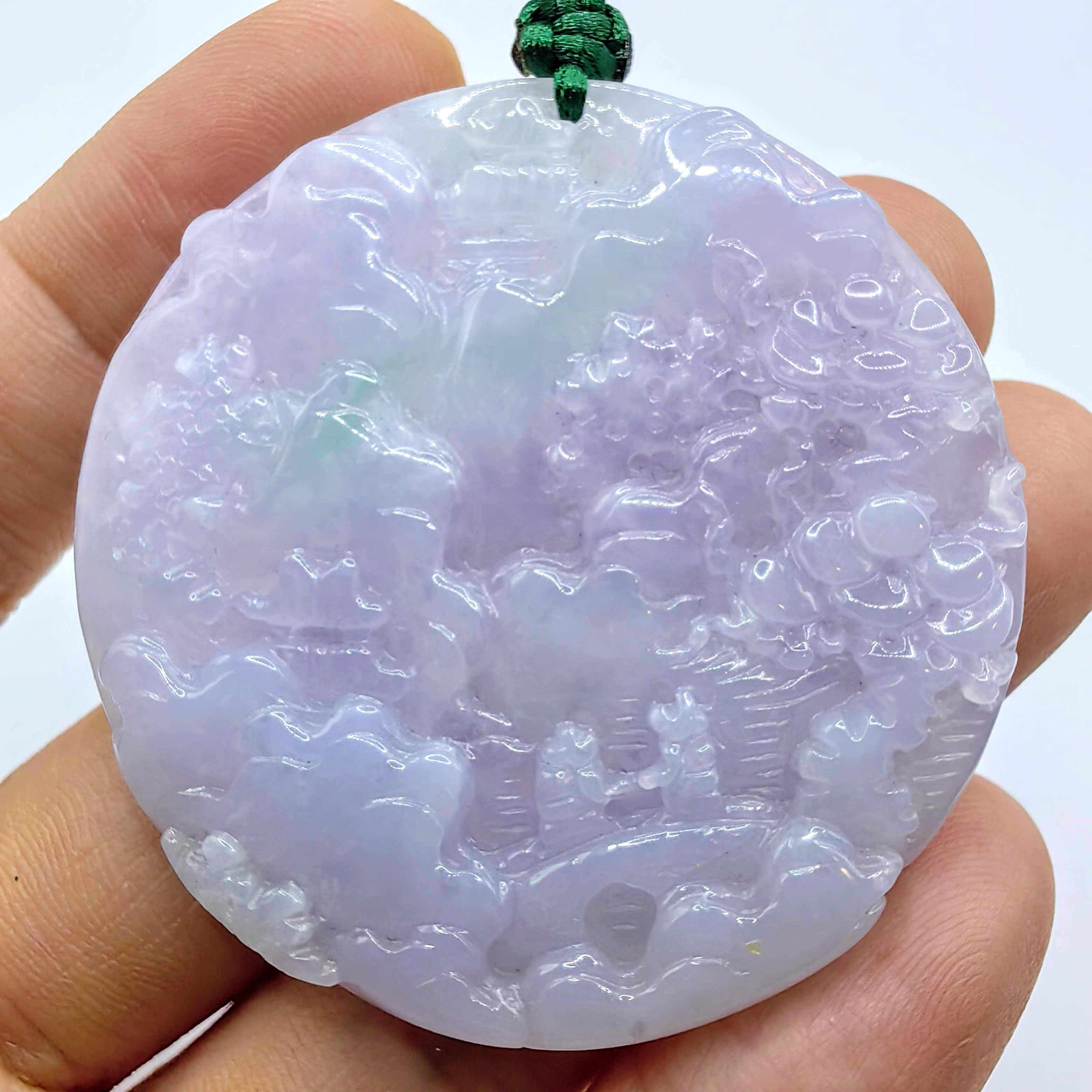 Landschaft & Pflaumenblüte Lavendel Grün Jadeit Jade Anhänger Talisman zertifiziert (Zeitgenössisch) im Angebot
