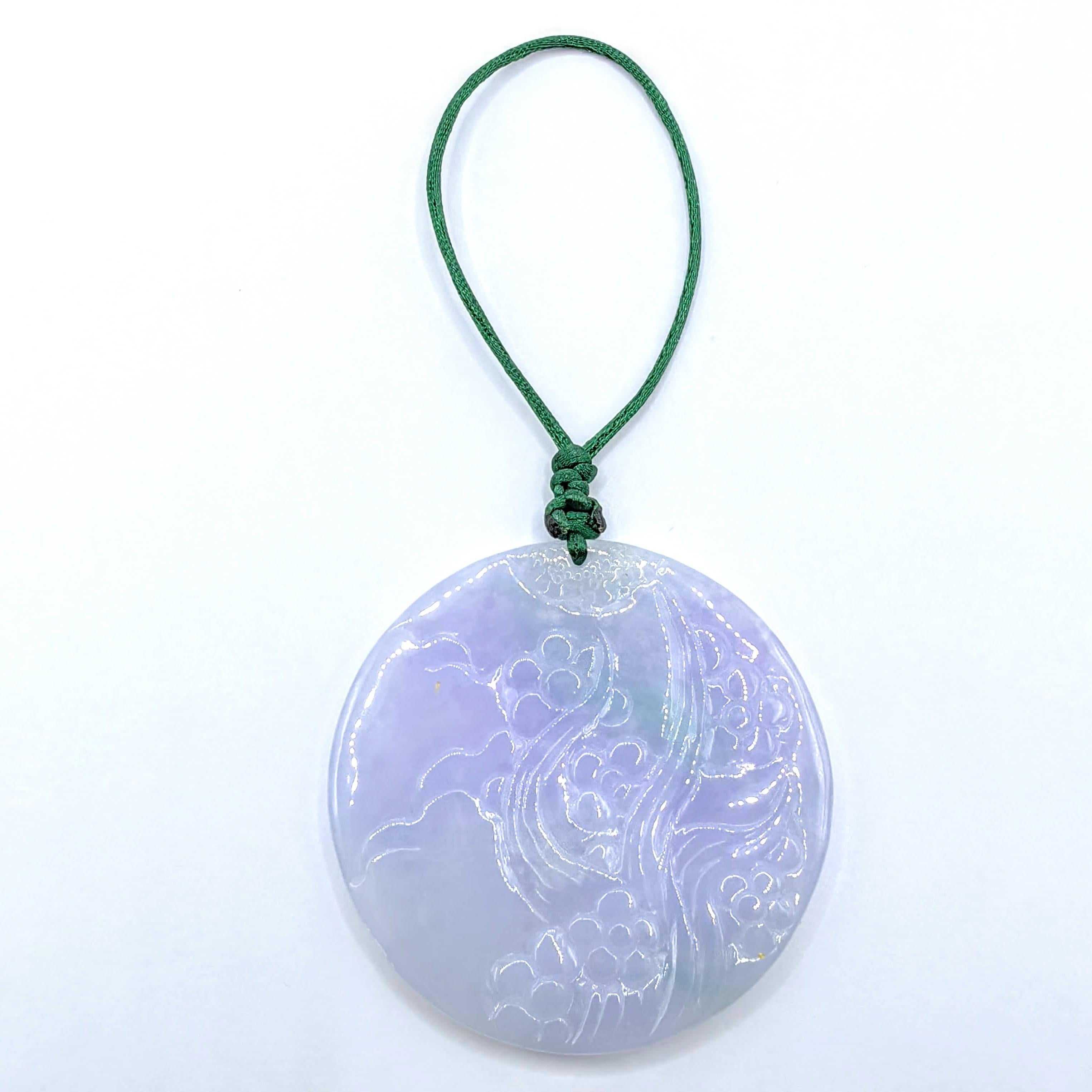 Landschaft & Pflaumenblüte Lavendel Grün Jadeit Jade Anhänger Talisman zertifiziert im Zustand „Neu“ im Angebot in Wan Chai District, HK