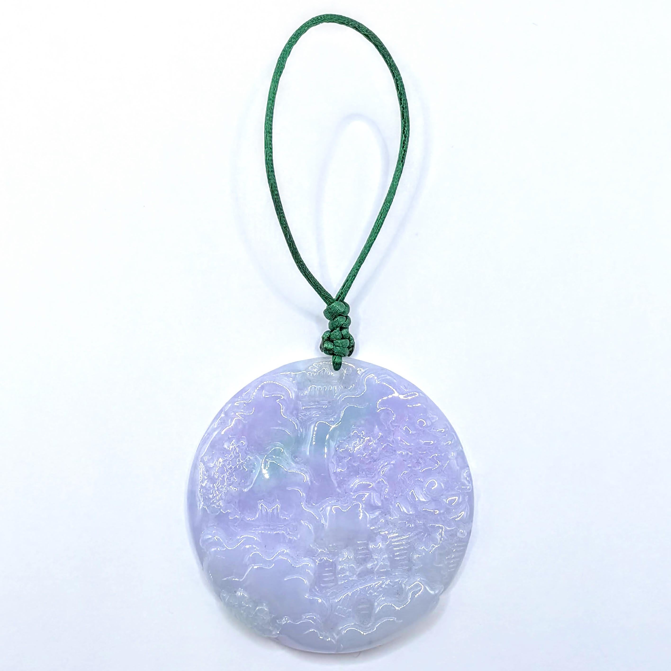 Landschaft & Pflaumenblüte Lavendel Grün Jadeit Jade Anhänger Talisman zertifiziert für Damen oder Herren im Angebot