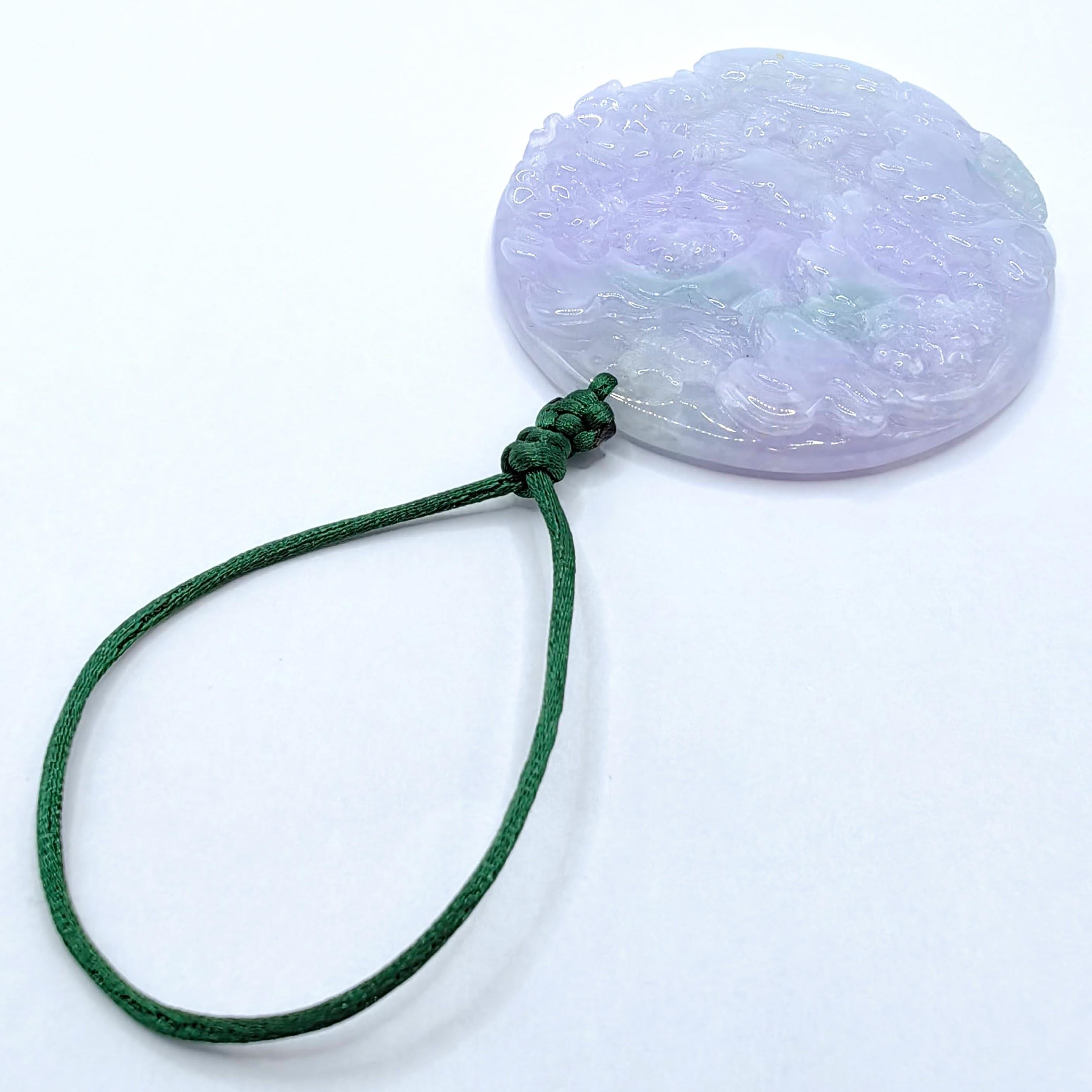 Landschaft & Pflaumenblüte Lavendel Grün Jadeit Jade Anhänger Talisman zertifiziert im Angebot 1