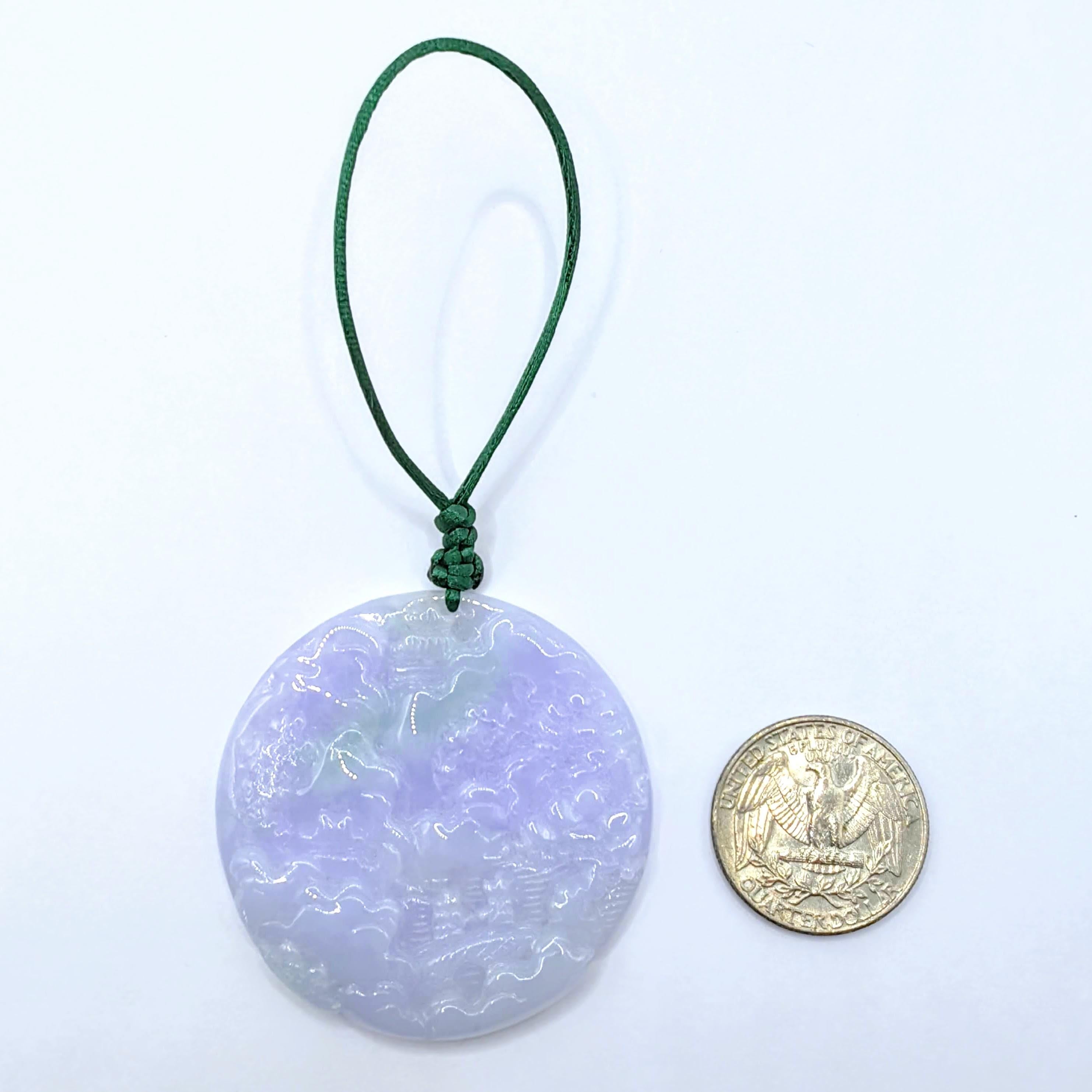 Landschaft & Pflaumenblüte Lavendel Grün Jadeit Jade Anhänger Talisman zertifiziert im Angebot 2