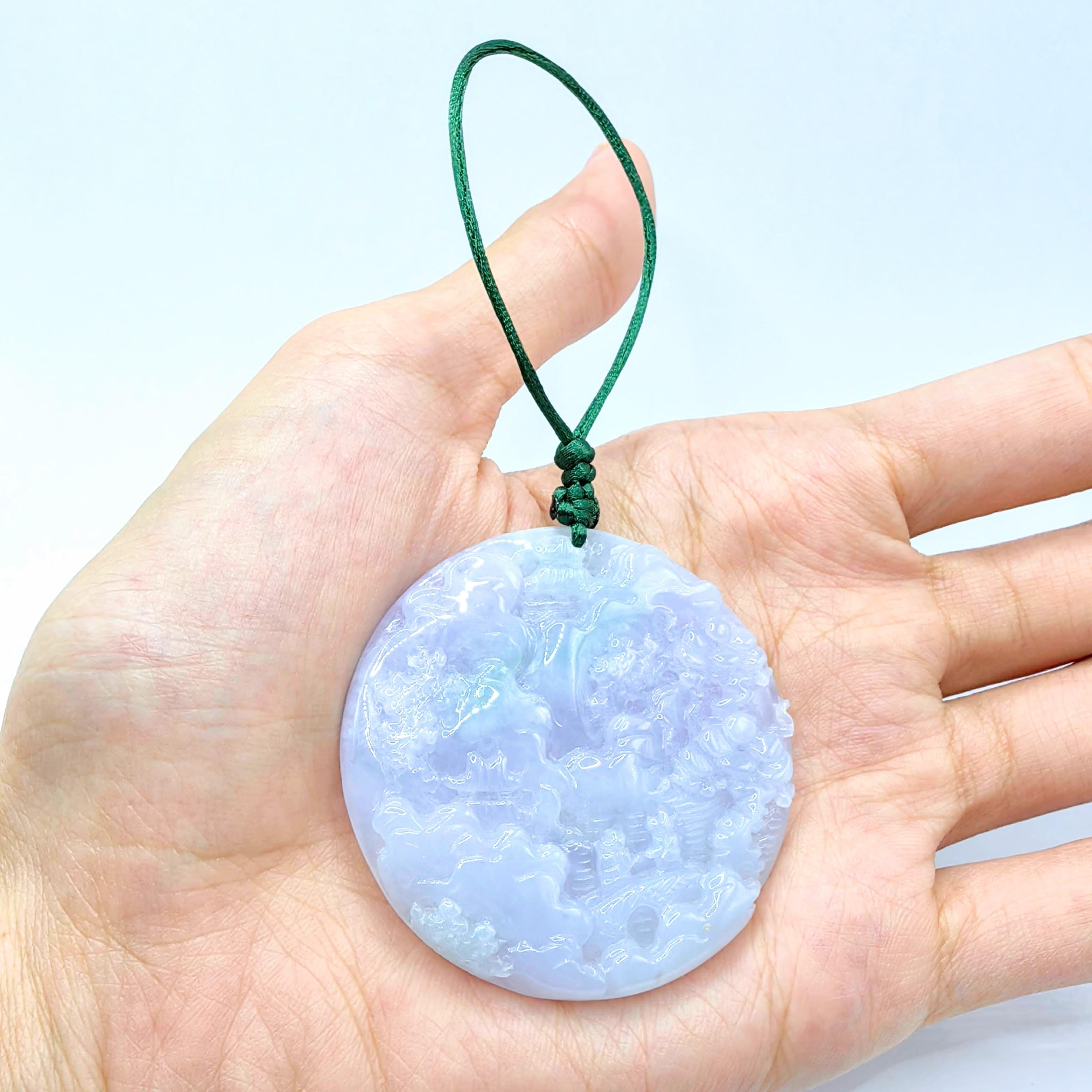 Landschaft & Pflaumenblüte Lavendel Grün Jadeit Jade Anhänger Talisman zertifiziert im Angebot 3