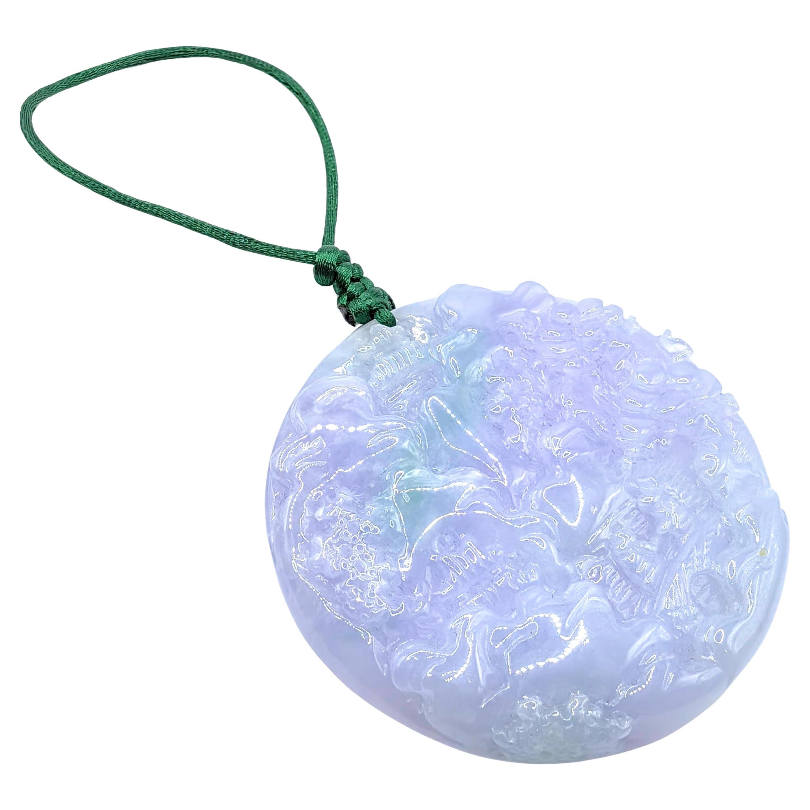 Landschaft & Pflaumenblüte Lavendel Grün Jadeit Jade Anhänger Talisman zertifiziert im Angebot