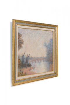 Hand-Painted Richmond Bridge Landscape, Victorian, Late 20th Century