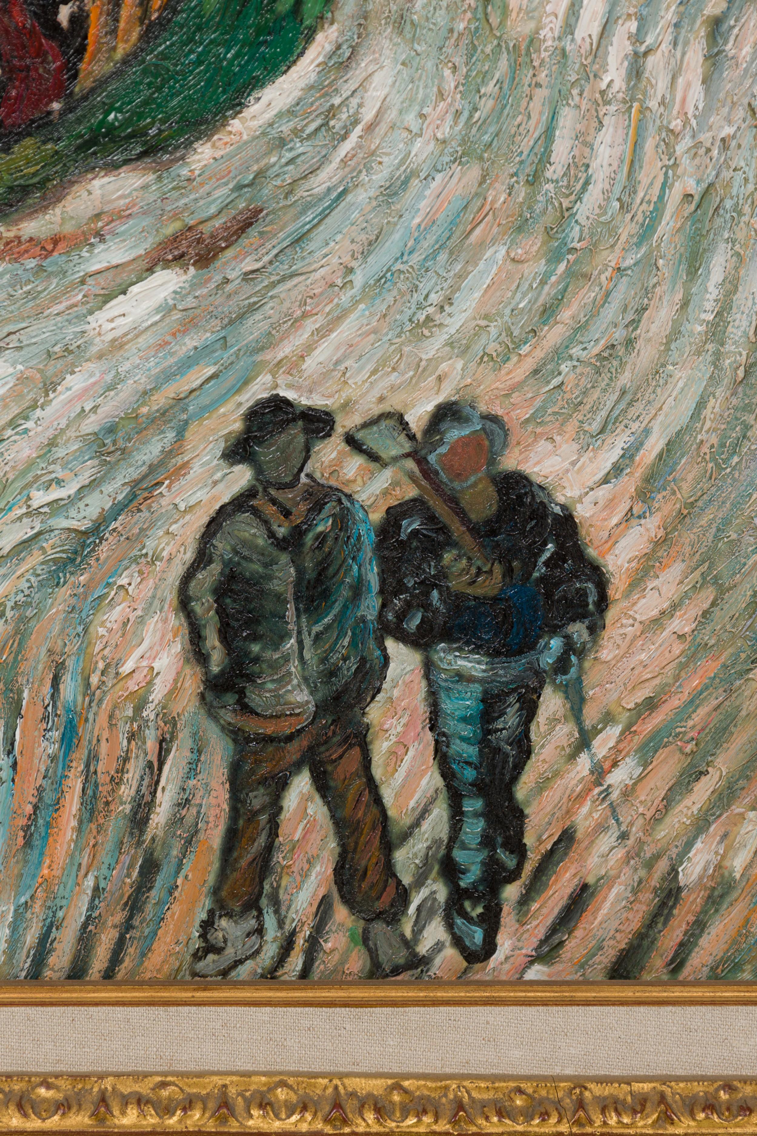 Landschaftslandschaft „ Straße mit Zypresse und Stern“ (Handbemalt) im Angebot