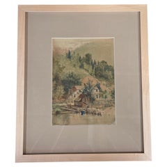 Paisaje con una casa y un molino, acuarela, J.W. Spaveil, 11 de junio de 1886