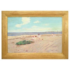 Shell Beach Impressionist Landscape Painting, Gold Framed, 27x31 in