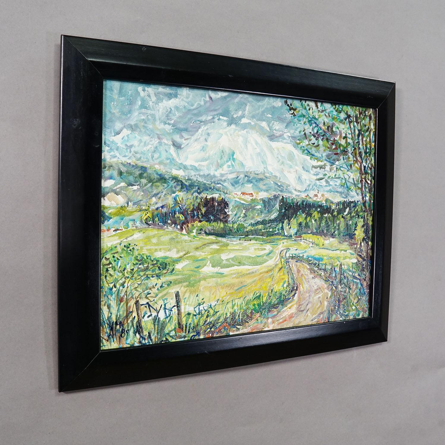 Landschaft Steinhögl Bayern, 1989 - Ölgemälde von Alexander Michael

In dieser ausdrucksstarken Landschaft aus dem Jahr 1989 fängt Alexander Michael den heiteren ländlichen Charme von Steinhögl ein. Ein gewundener Feldweg führt den Blick des