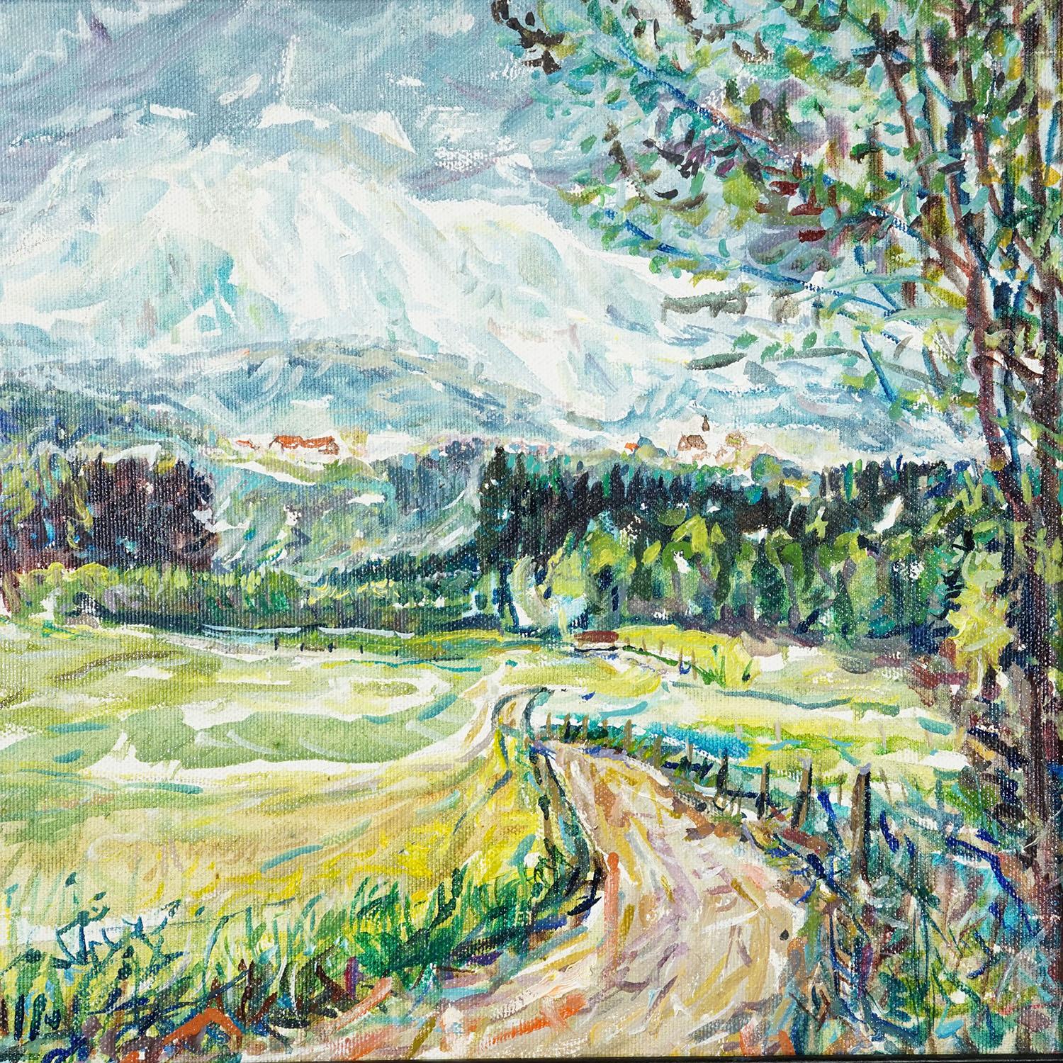 Landschaft Steinhögl Bayern, 1989 - Ölgemälde von Alexander Michael (Deutsch) im Angebot