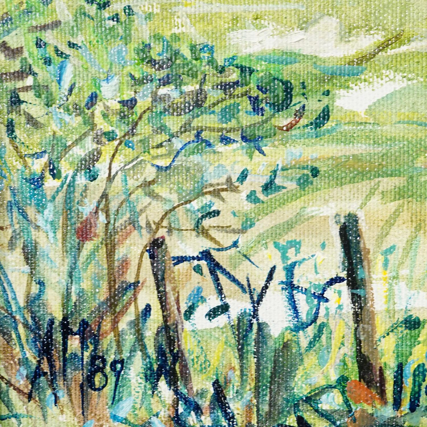 Landschaft Steinhögl Bayern, 1989 - Ölgemälde von Alexander Michael im Zustand „Gut“ im Angebot in Berghuelen, DE