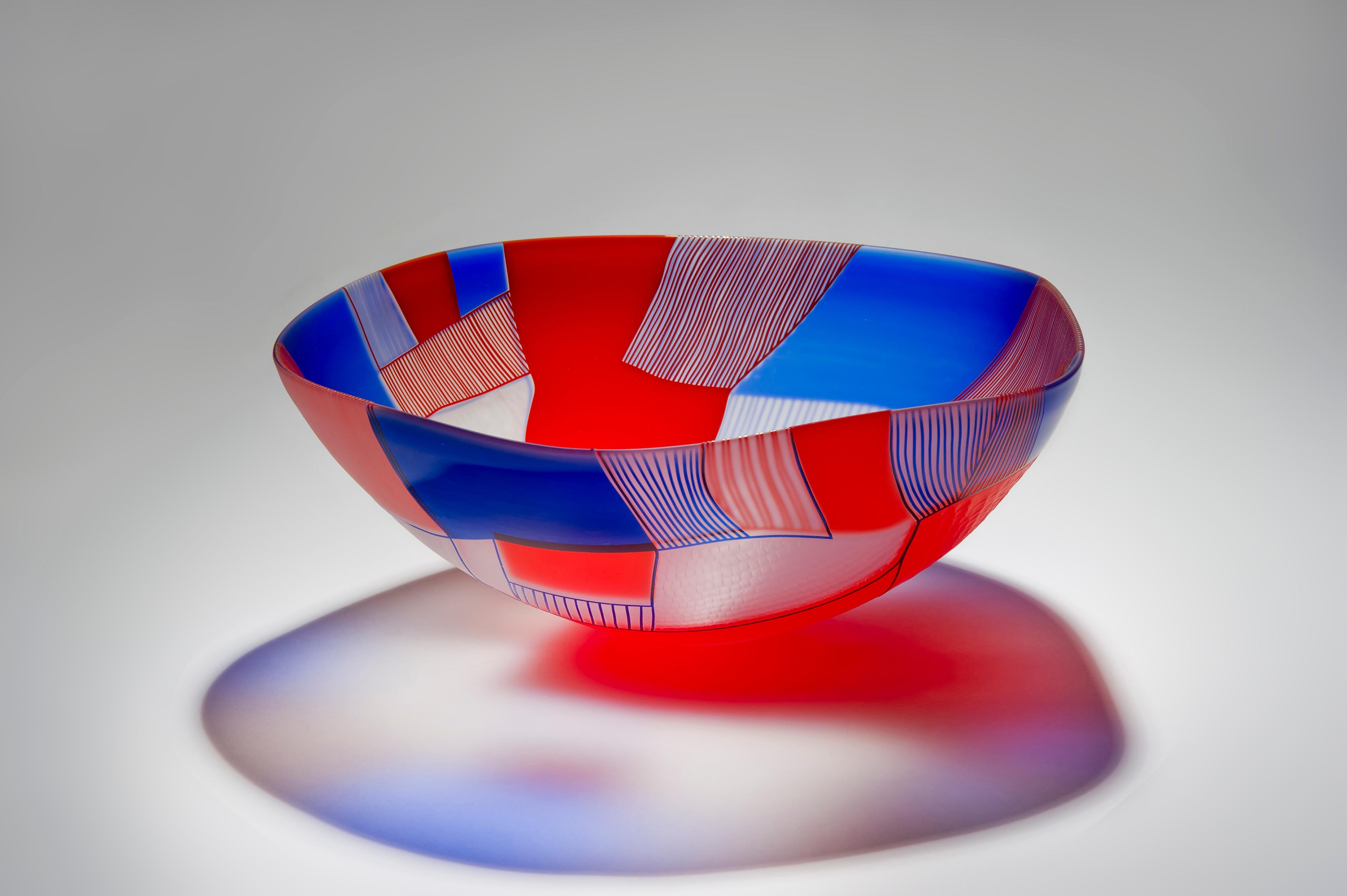 Landscape Study Blue Over Red bowl, art glass centrepiece by Kate Jones  In New Condition In London, GB