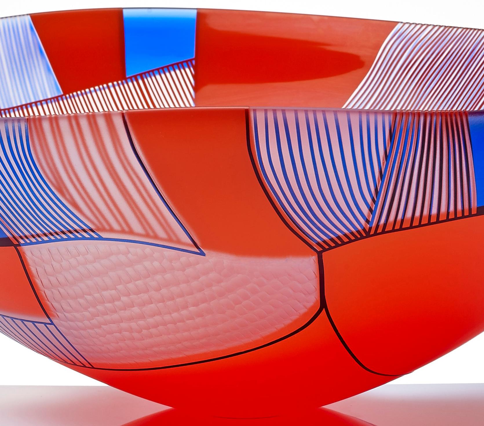 Hand-Crafted Landscape Study Blue Over Red bowl, art glass centrepiece by Kate Jones 