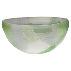  Landscape Study Green over White, abstract patterned glass bowl by Kate Jones