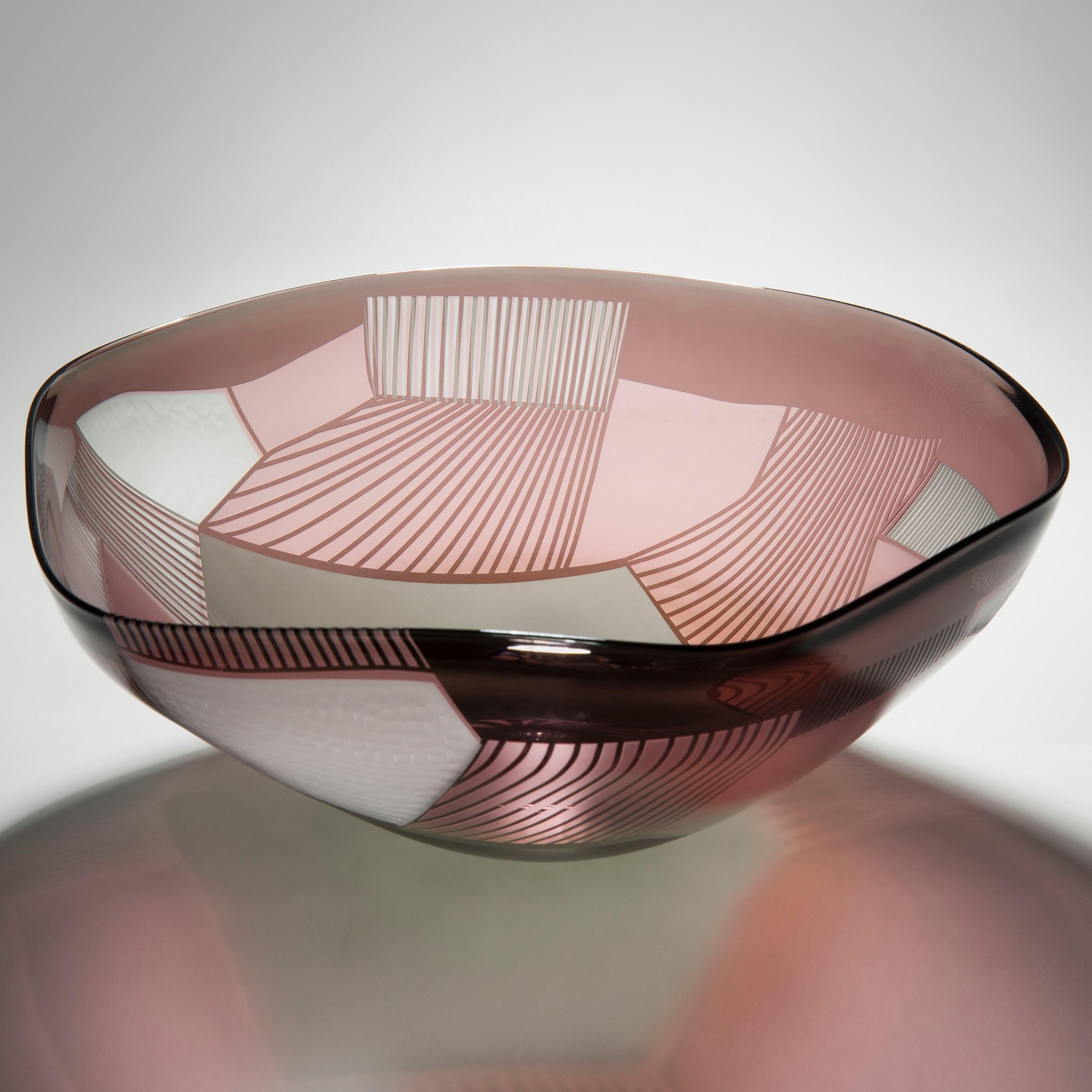 British Landscape Study Pink over Grey, Patterned Art Glass Centrepiece by Kate Jones For Sale