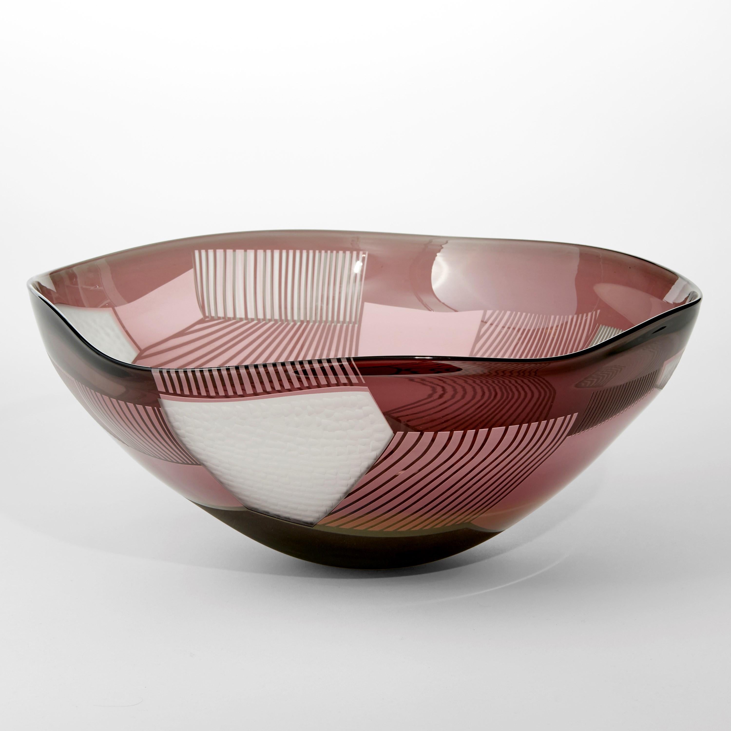 'Landscape Study Pink over Grey' is a unique handblown and cut glass sculptural bowl by the British artist, Kate Jones of Gillies Jones.

Gillies Jones established their partnership in 1995 with a shared passion to explore blown art glass. Works