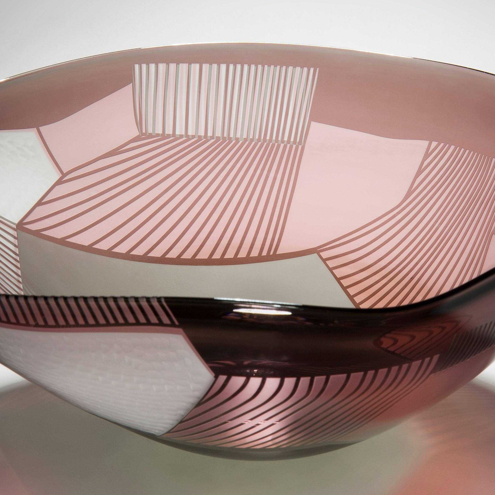 Landscape Study Pink over Grey, Patterned Art Glass Centrepiece by Kate Jones In New Condition For Sale In London, GB