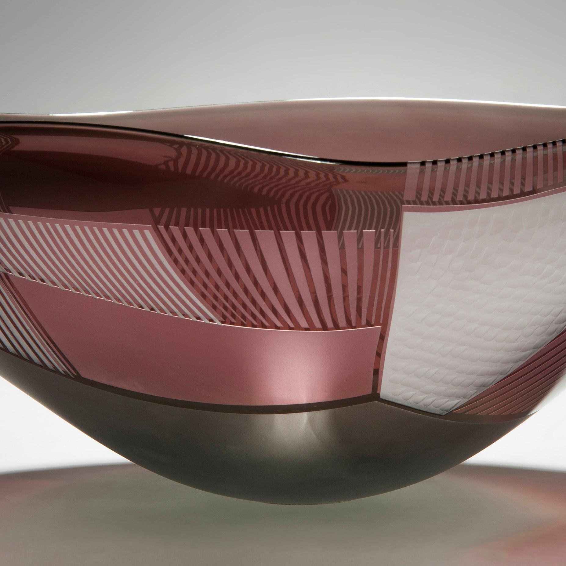 Contemporary Landscape Study Pink over Grey, Patterned Art Glass Centrepiece by Kate Jones For Sale