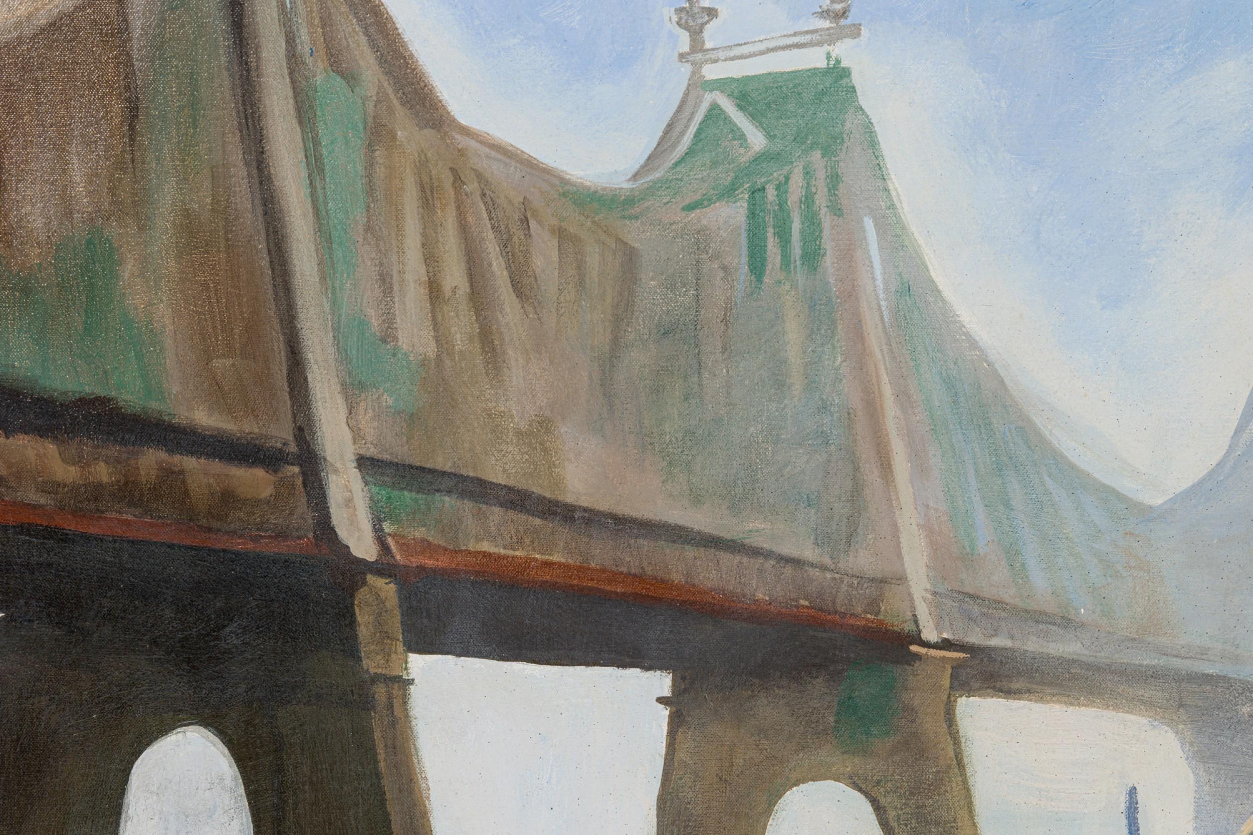 Landschaftslandschaft „ Ansicht der Brücke“ (Handbemalt) im Angebot
