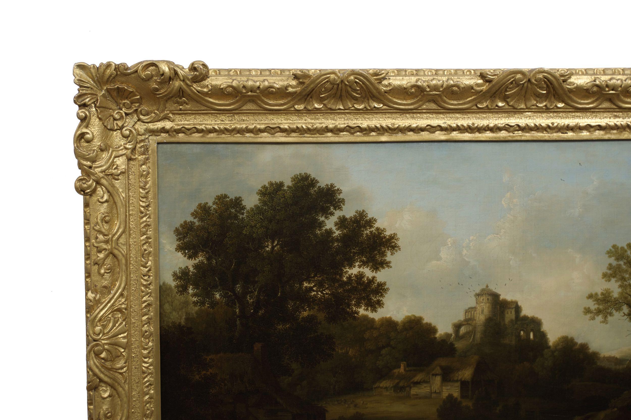 British “Landscape w/ Castle Ruins” Antique English Painting by George Smith
