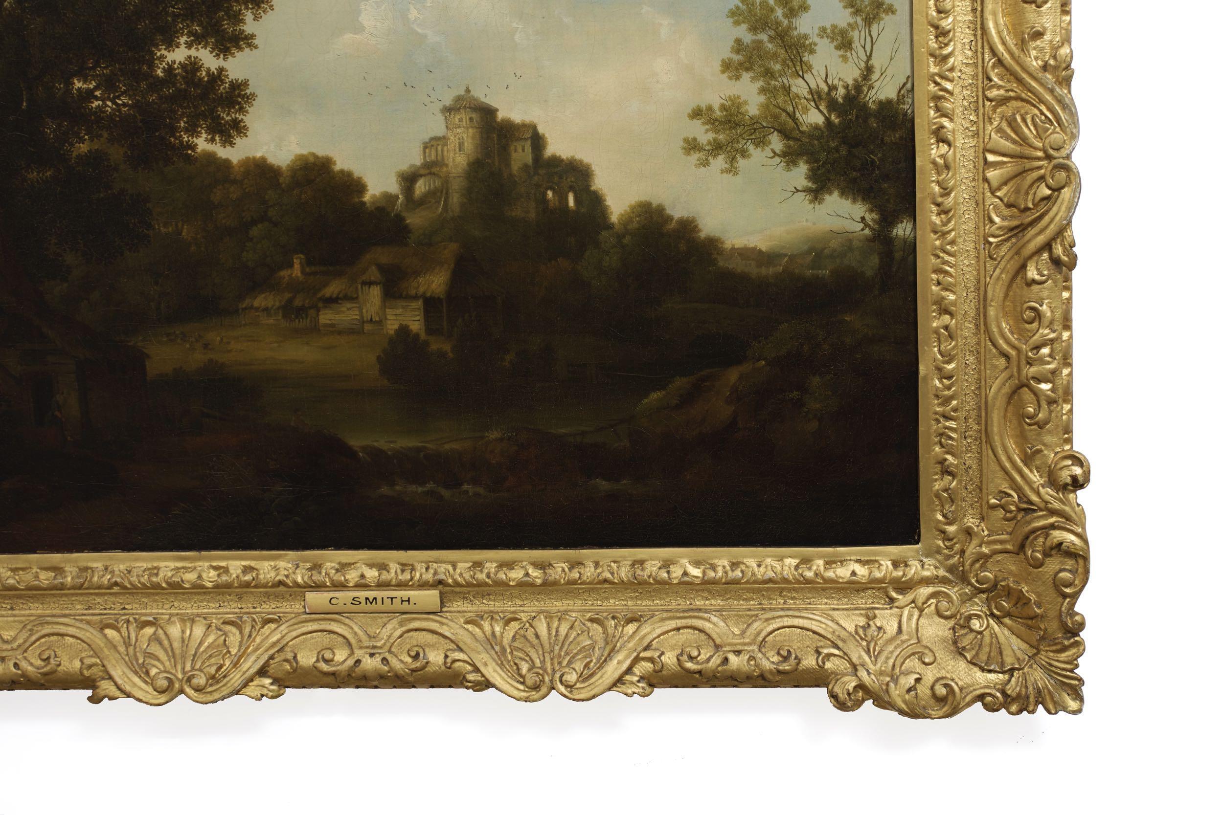 18th Century and Earlier “Landscape w/ Castle Ruins” Antique English Painting by George Smith