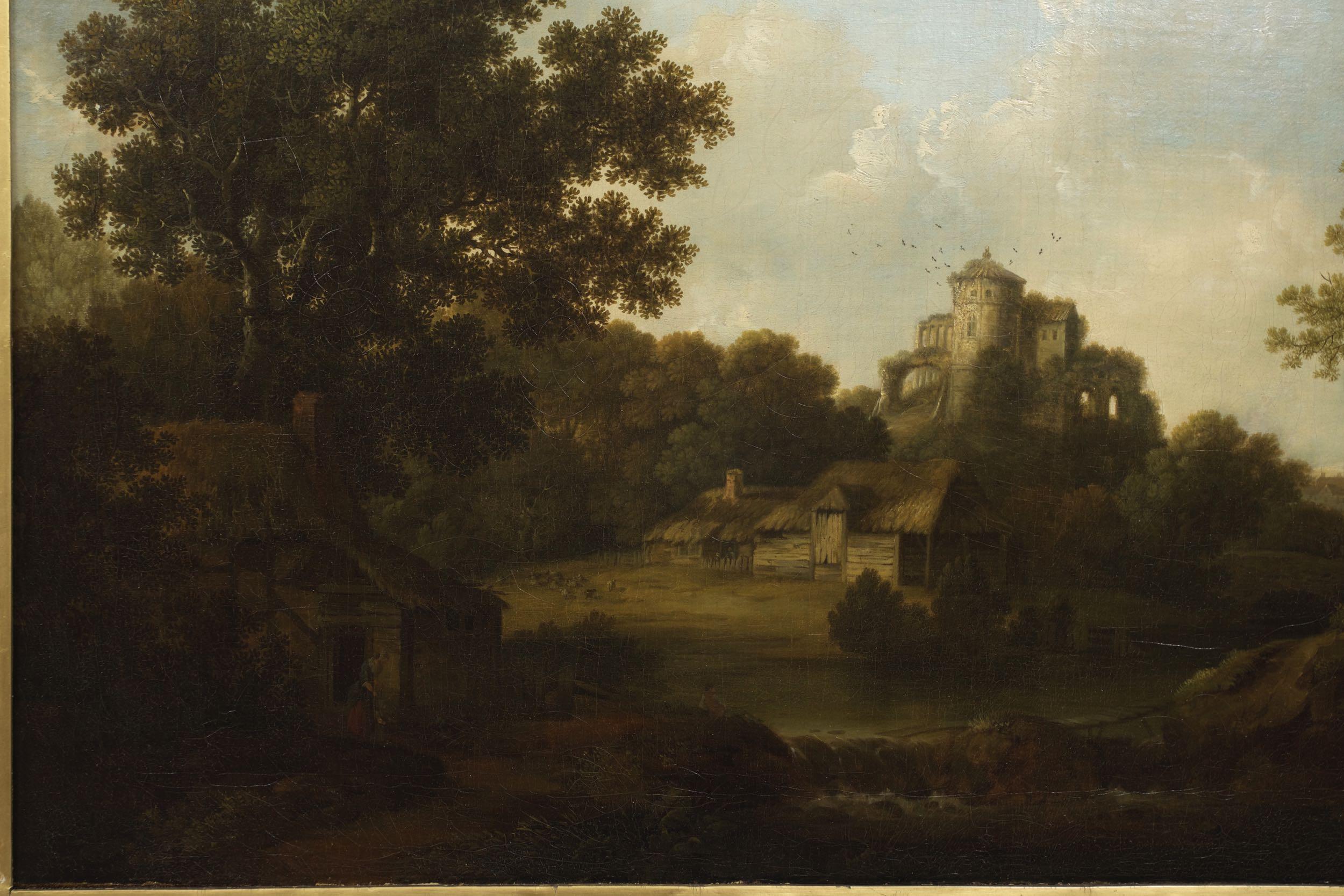 “Landscape w/ Castle Ruins” Antique English Painting by George Smith 1